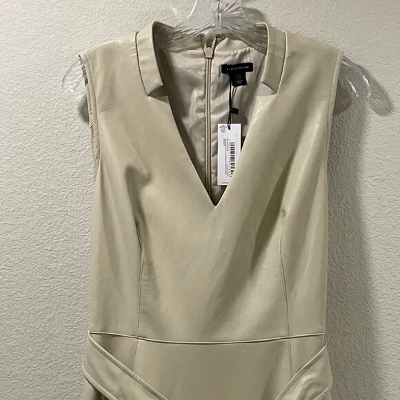 KAREN MILLEN NWT Faux Leather V-Neck Belted Full Skirt Maxi Dress Cream Size 12 - Picture 6 of 13